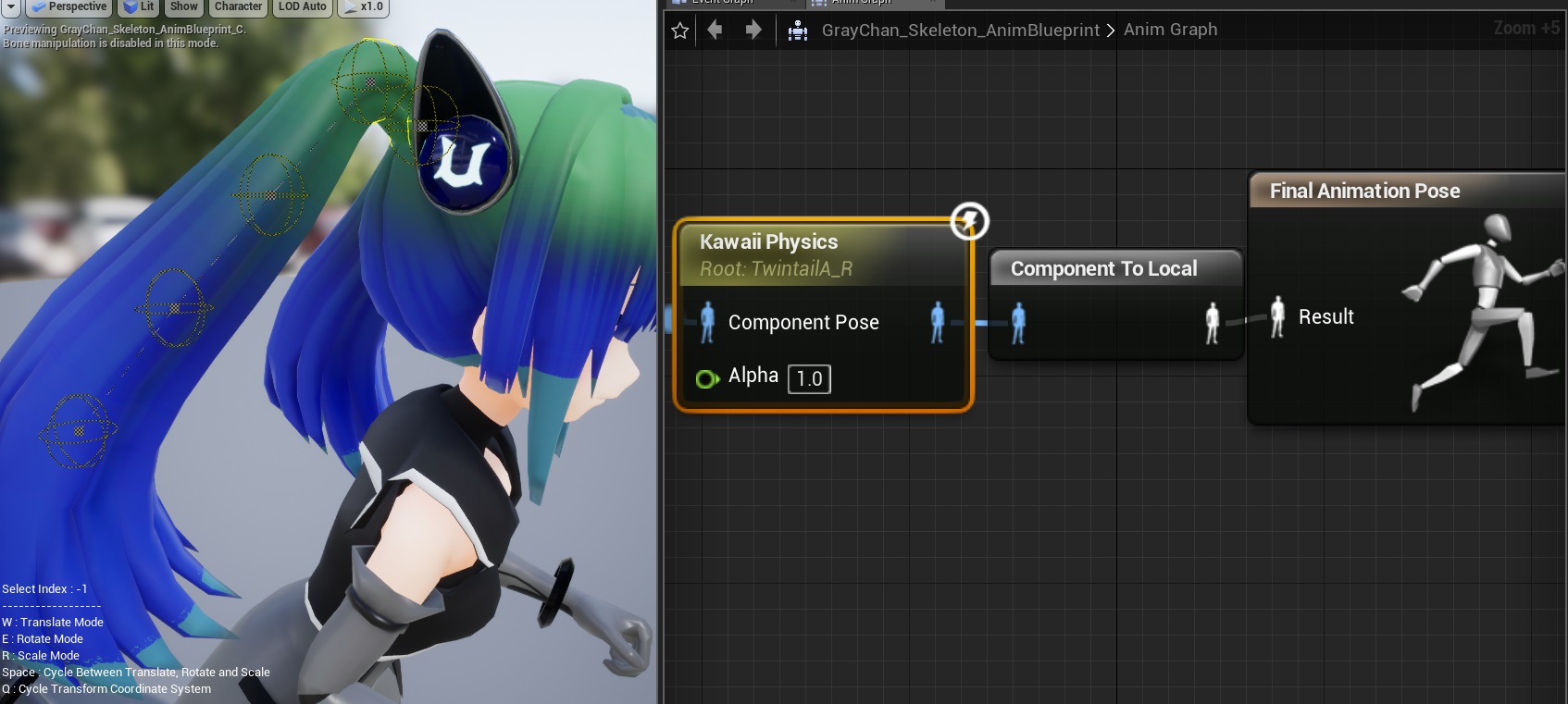 AnimGraphでのKawaiiPhysicsノード
